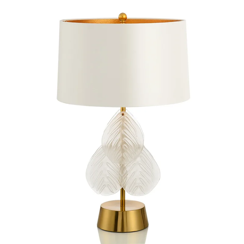 American  style designer simple luxury hotel bedroom decor led glass table lamp with fabric lampshade