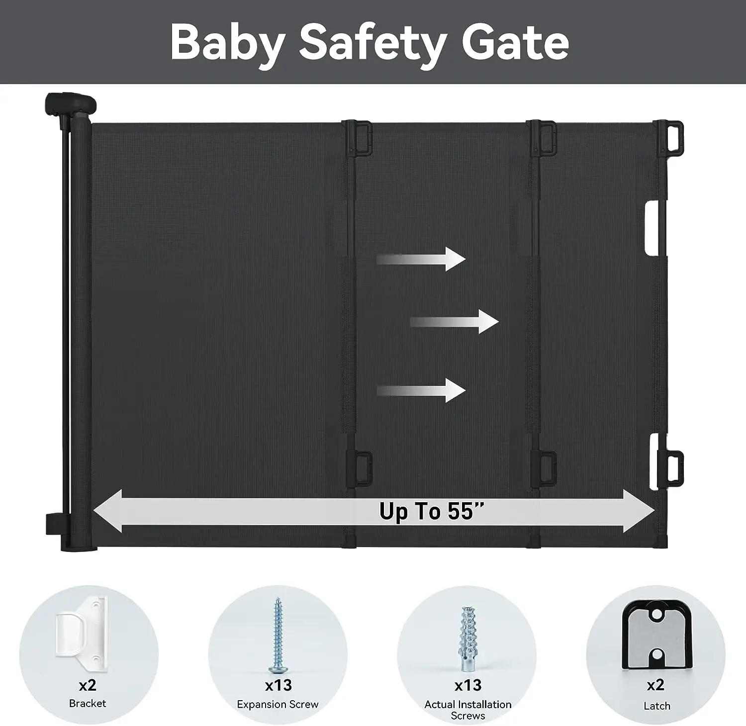 Wholesale Retractable Outdoor No Threshold Pets Child Baby Safety Gate For Door Stairs Doorways