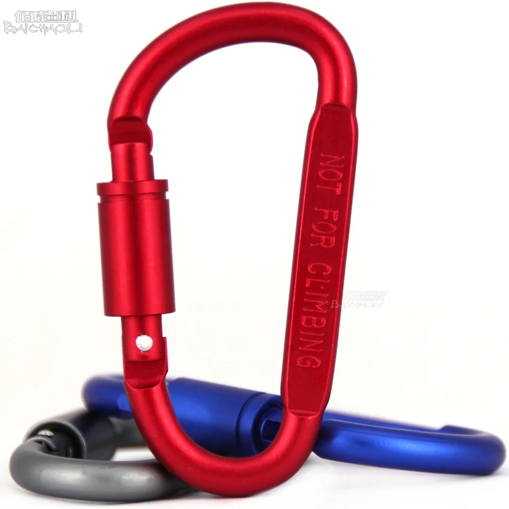 baichao 8#D shaped locking flat aluminum alloy Metal snap swivel keychain quick link hooks screw-on biner clip Hanging carabiner