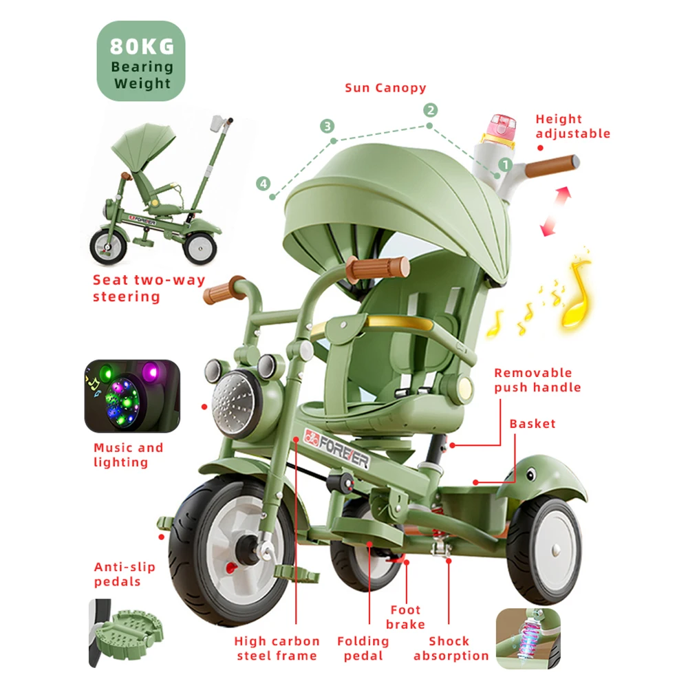 4 in 1 latest metal design 4 to 6 years rickshaw foldable new folding cheap mini kids tricycle