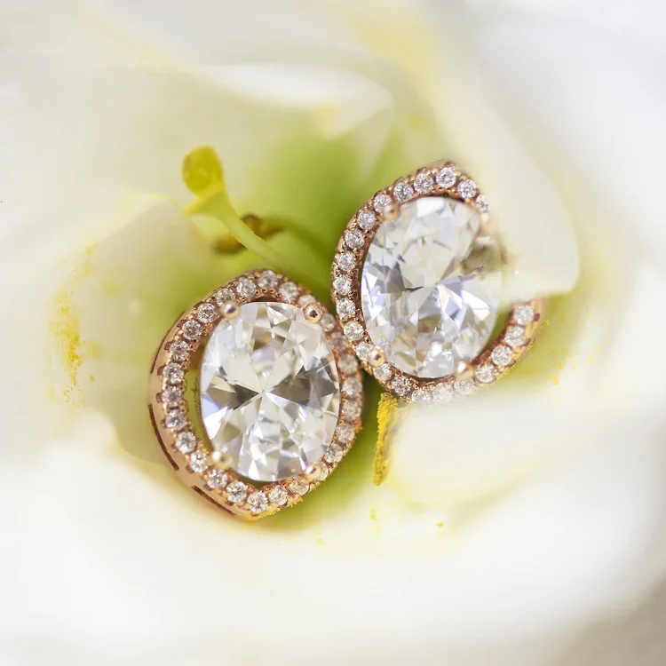 Bridal engagement earring oval cut zirconia cubic luxury white gold plated piercing earrings 925