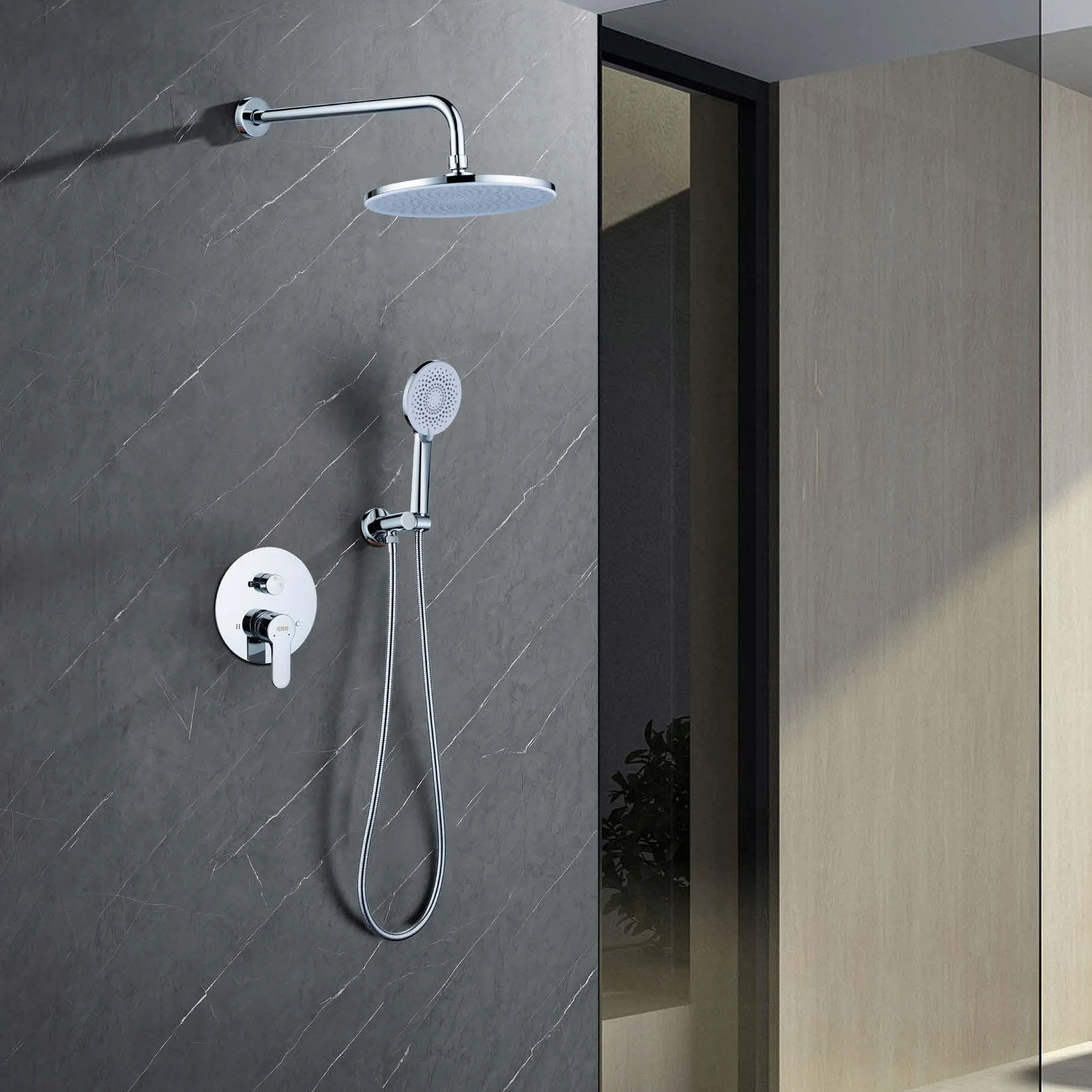 Bathroom wall hung shower set brass material water faucet top shower waterfall high class in factory