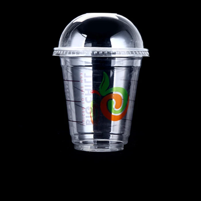 OEM Service Disposable milkshake plastic cups with own logo printed plastic PET cup with dome id