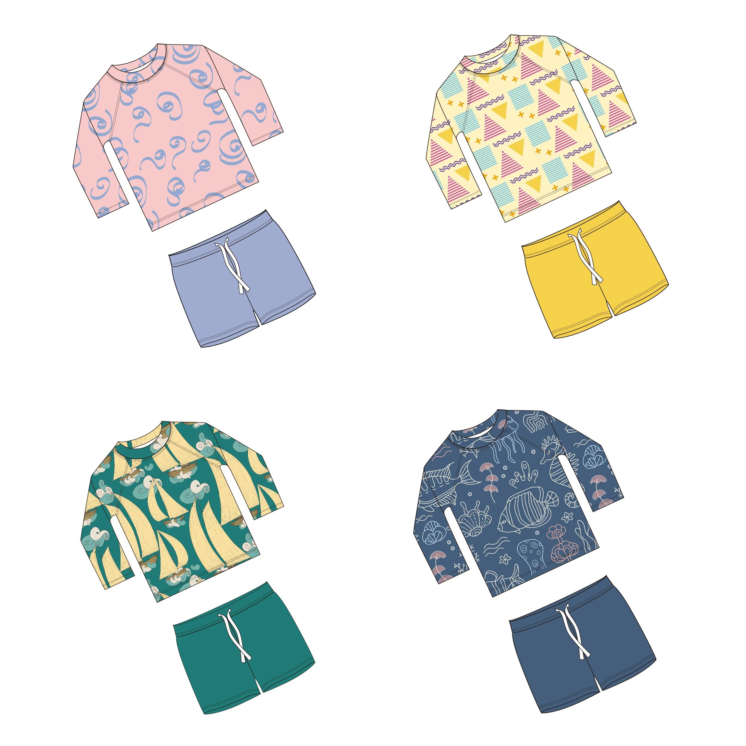 Long Sleeved Sun Protection Print Two Piece Kids Toddler Boy Swimwear Bathing Suits For Toddlers Kids