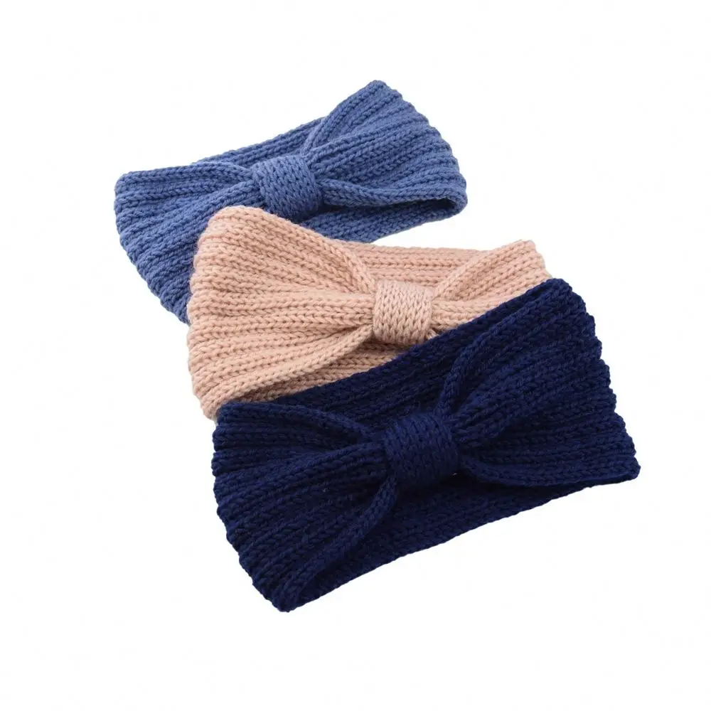 Lady Boho Bandeau Headbands Wide Knot Hair Band Elastic Turban Winter Fashion Crochet Knitted Wide Bow Turban Hairbands 8230162