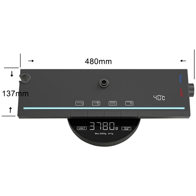 Digital Display Piano shower Gun Grey Rain Shower System Set  Multi-function exposed shower set with square bar