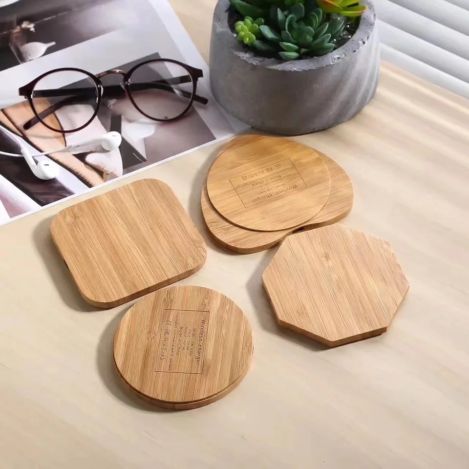 10W Wireless Charging real bamboo wood Portable Universal Wooden Wireless Phone Fast Charger Customized Mobile Power