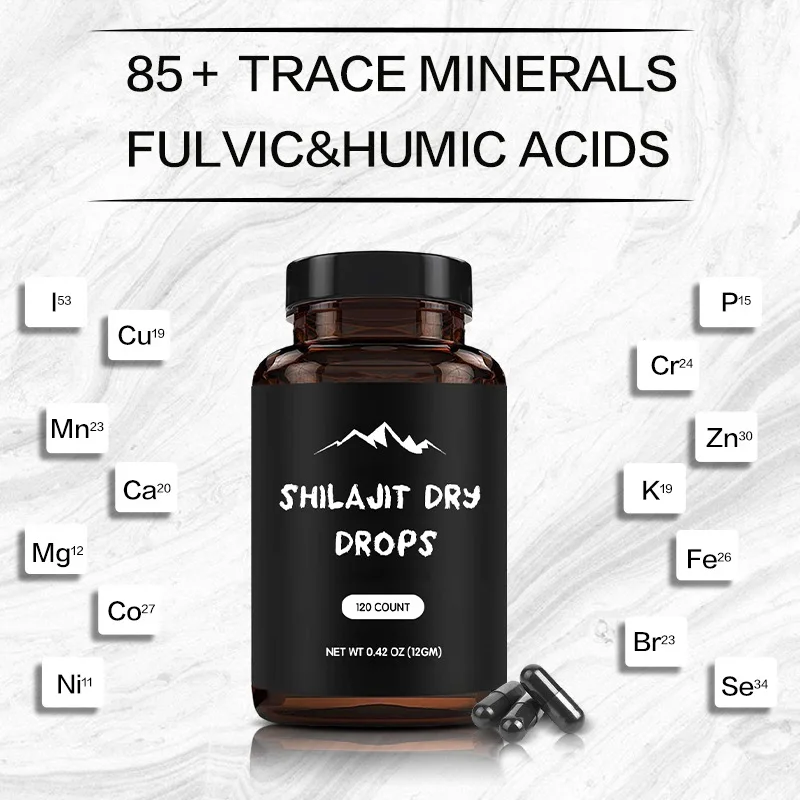 Hot Selling Shilajit Dry Drops Capsules For Body Immune System Cognitive Function Energy Stamina Dietary Supplement Customized