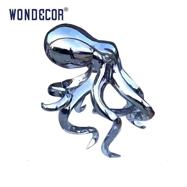 WONDECOR  Modern luxury sculpture Large Outdoor Metal Sculpture Octopus Stainless Steel Sculpture