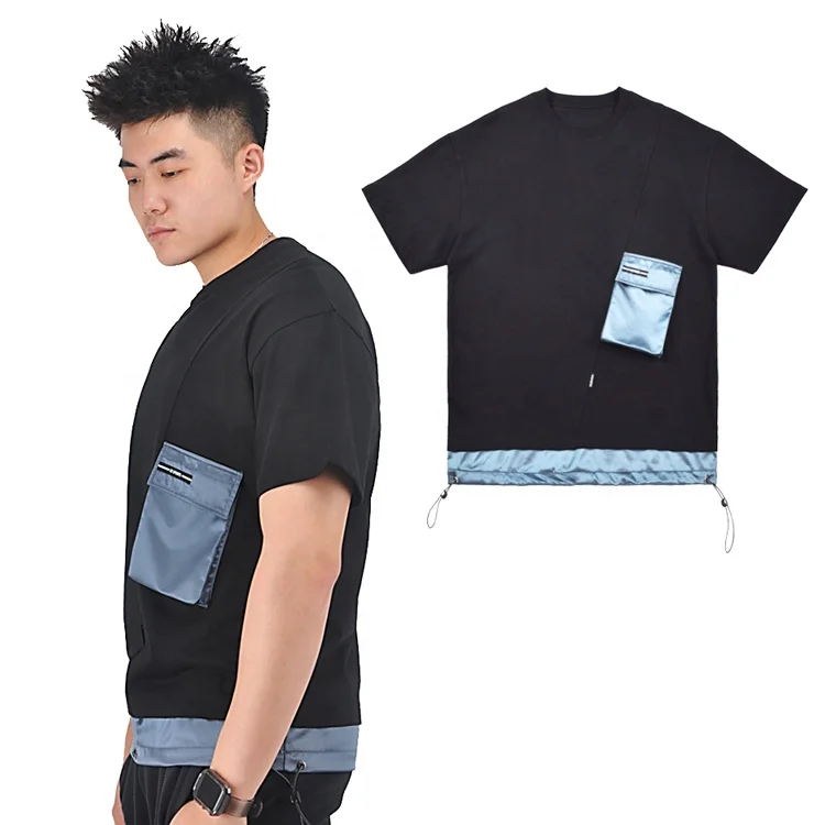 New Designer Mens 100% Cotton Color Block Satin Short Sleeve Men T shirt With Pocket