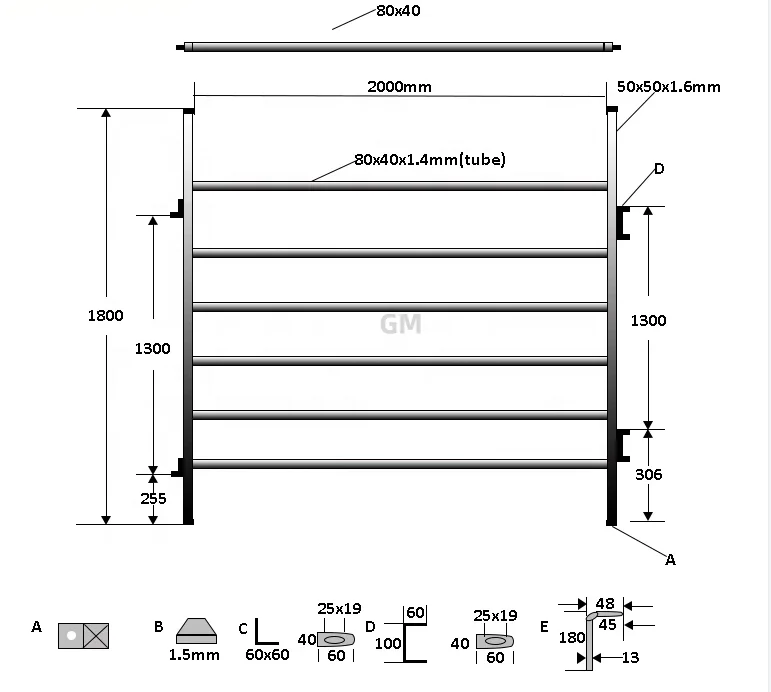 Easily Assembled 12ft Square Pipe Welded Fencing Galvanized Corral Horse Rail Fence Panels