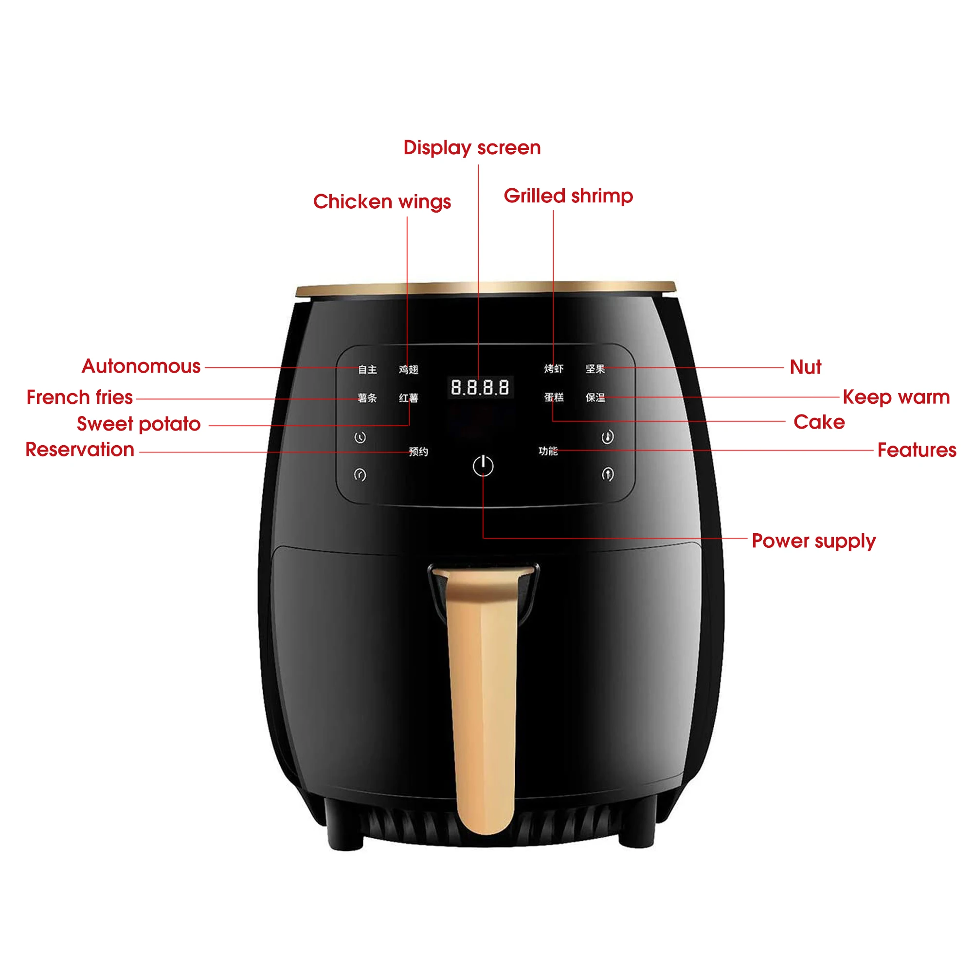 Household automatic smart air fryer 4.5L non-fried chicken legs and french fries electric fryer can be customized event gifts