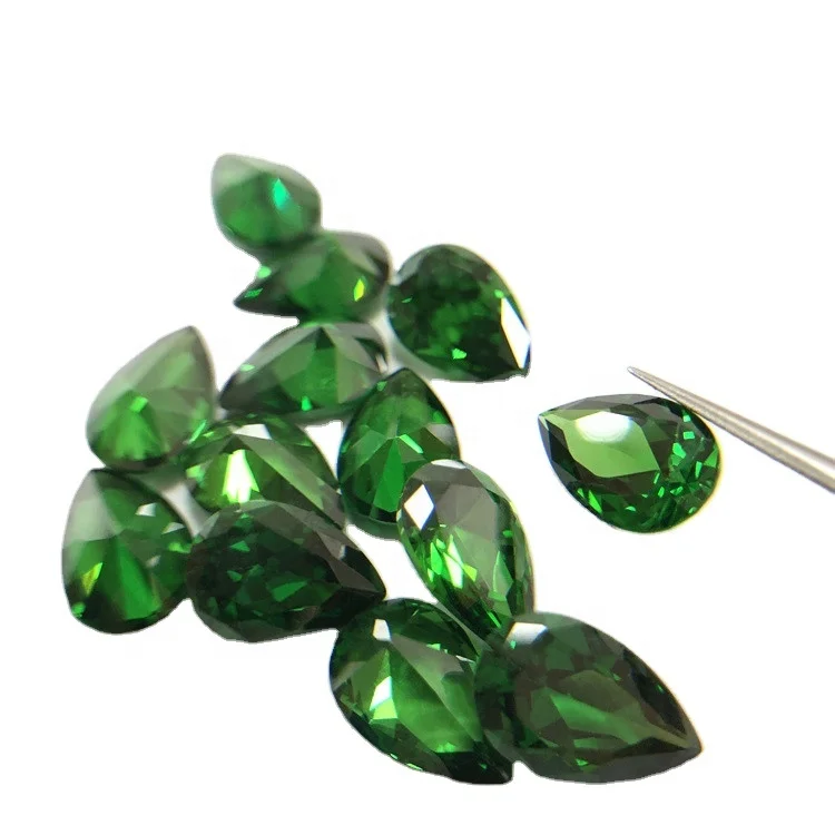 Loose hot sale water droplets 5x7mm 6x9mm gemstone synthetic (lab Created) green pear cubic zirconia