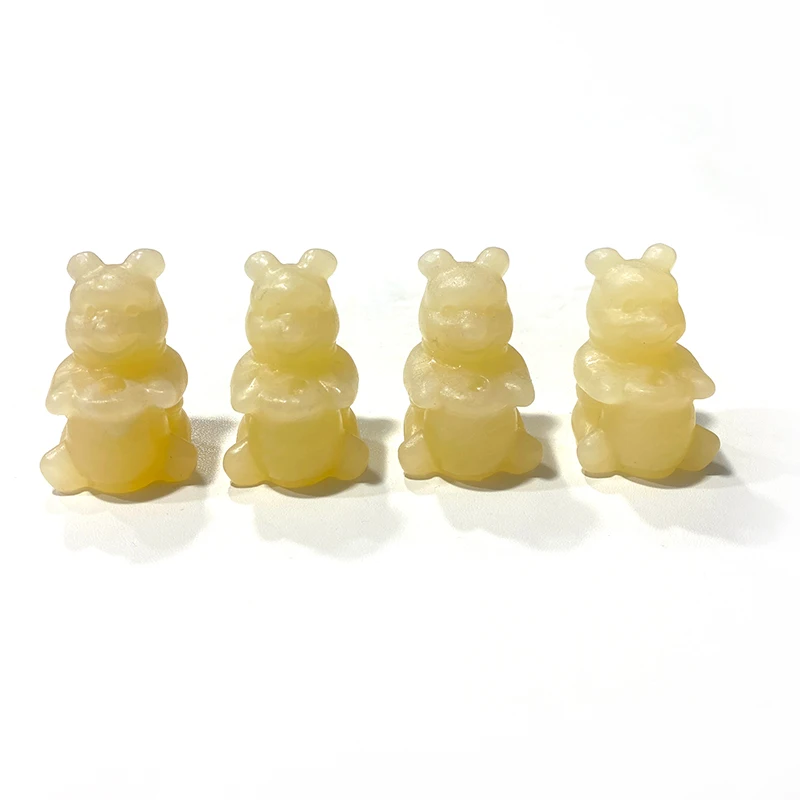 natural Crystal stone carving calcite stone bear statuel yellow Calcite bear sculpture for crystal crafts