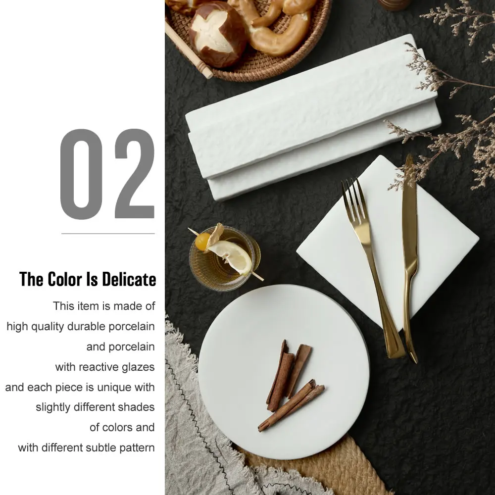 Factory Wholesale Stone Grain Matte White Ceramic Porcelain Square Sushi Dinner Charger Plates And Dishes Set For Restaurant