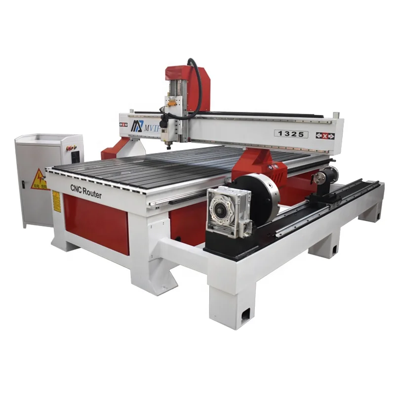 6KW Spindle 3D Automatic CNC Wood Carving Machine With Rotary axis Beside Table