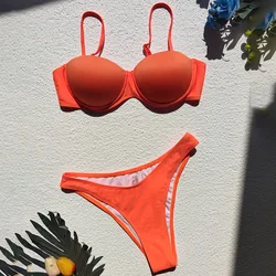 2022 Summer Beachwear Knit Sexy High Waist Orange Bathing Suits Strip Micro Two Piece Mini Bikini Set Swimsuit For Women