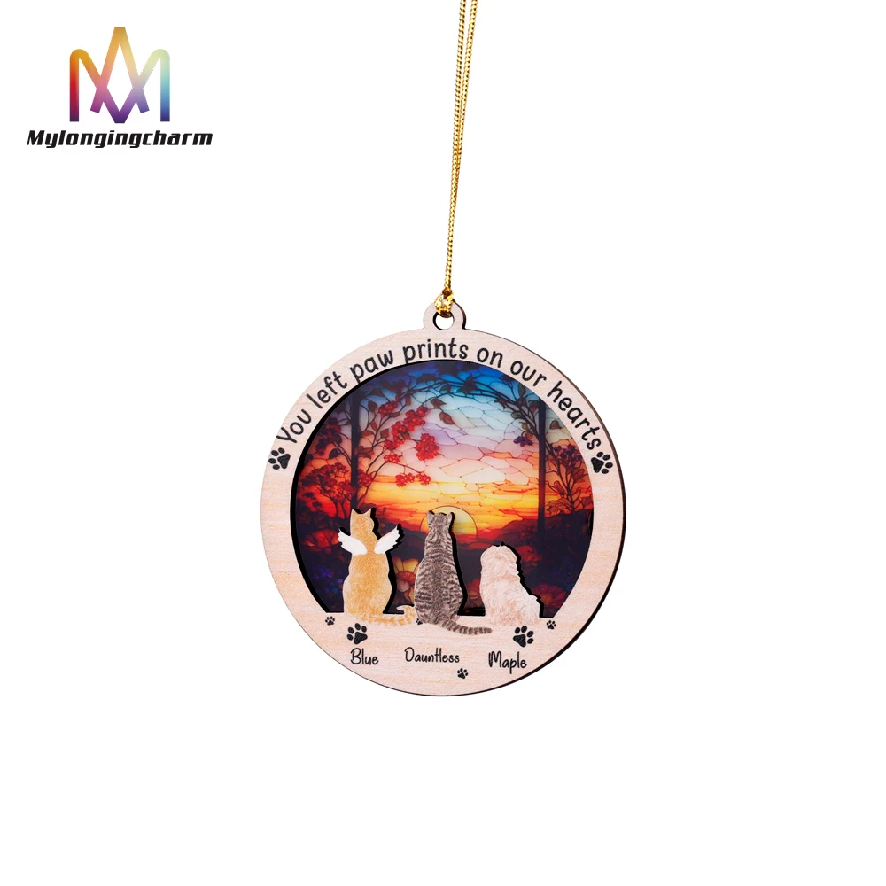 Custom Name Stained Pet Dogs Window Hangings Suncatcher Ornament Handmade Wooden Crafts Suncatcher One Piece To Order Pendants