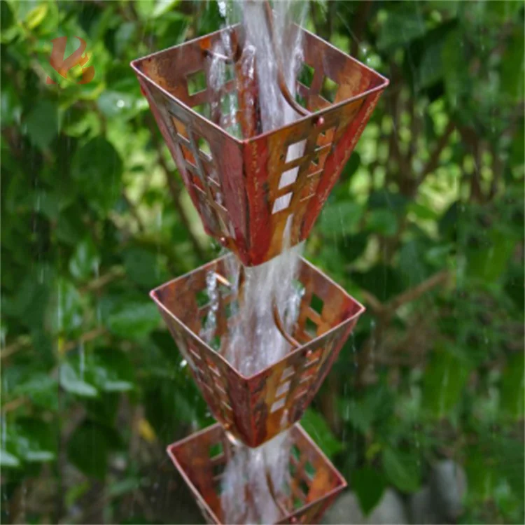 indoor waterfall rain water curtain for garden Corten Steel rain chain garden rain chain gutter drainage system