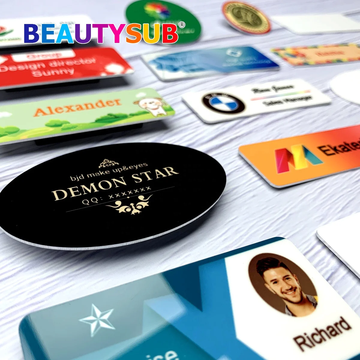 BEAUTYSUB 1 15 мм HD Глянцевый белый сублимационный алюминиевый именной значок с пластиковой брошью булавка термотрансферный металлический