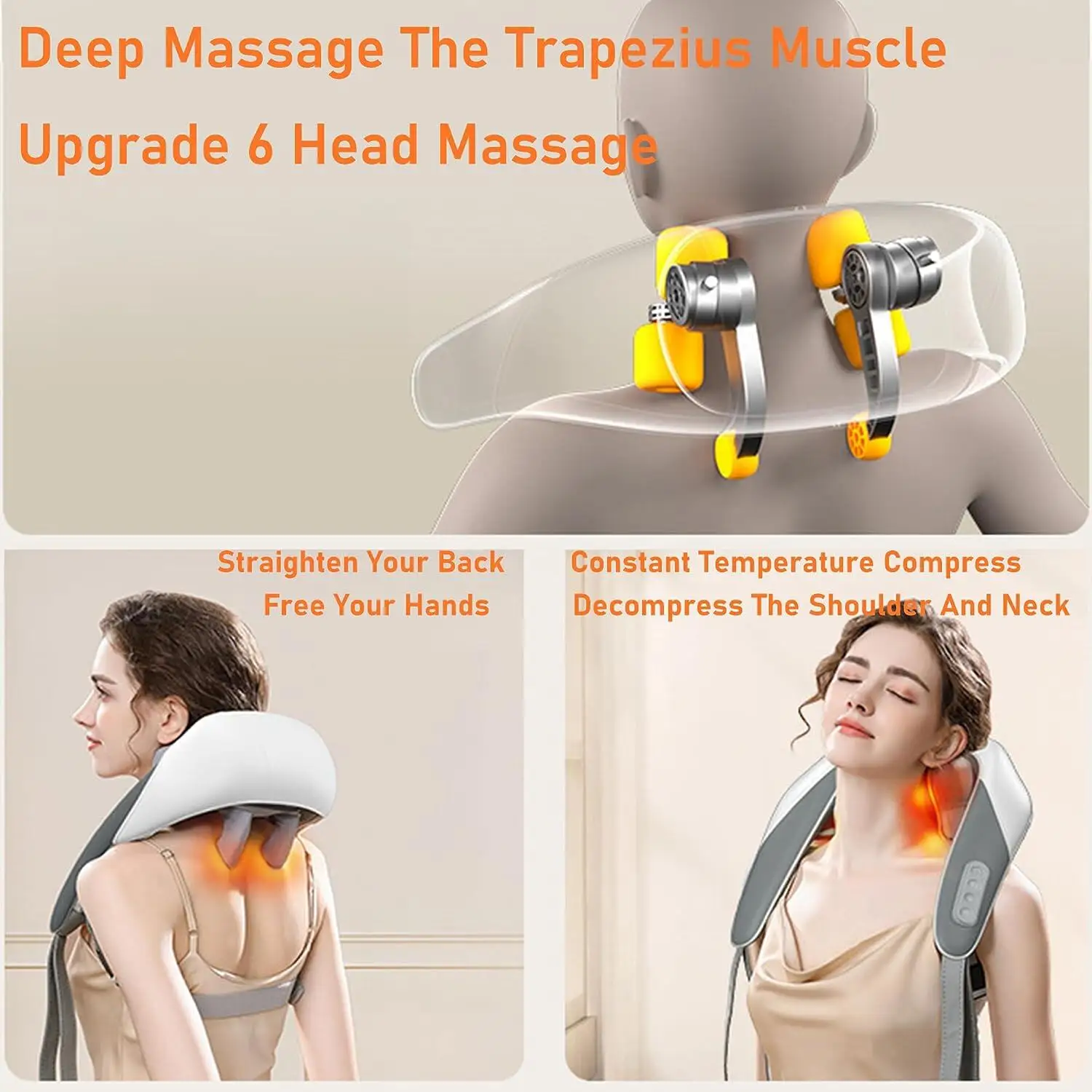 2024 Cordless 3D Mini Trapezius Rechargeable Mini Electric Vibration Kneading Neck Kneading Massager Products  With Heat