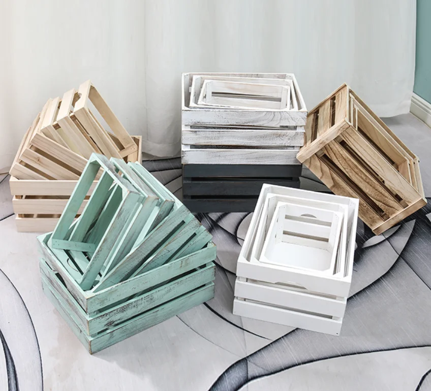 High quality Large Wooden Boxes  With Handles Unpainted Storage Box Farmhouse Decor Wooden Storage Crate