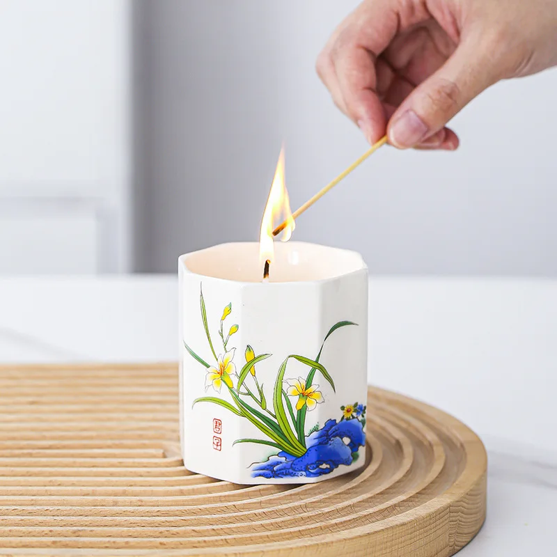 WANHUA Scented candle White ceramic cup Decal straight tube cup handmade DIY cup