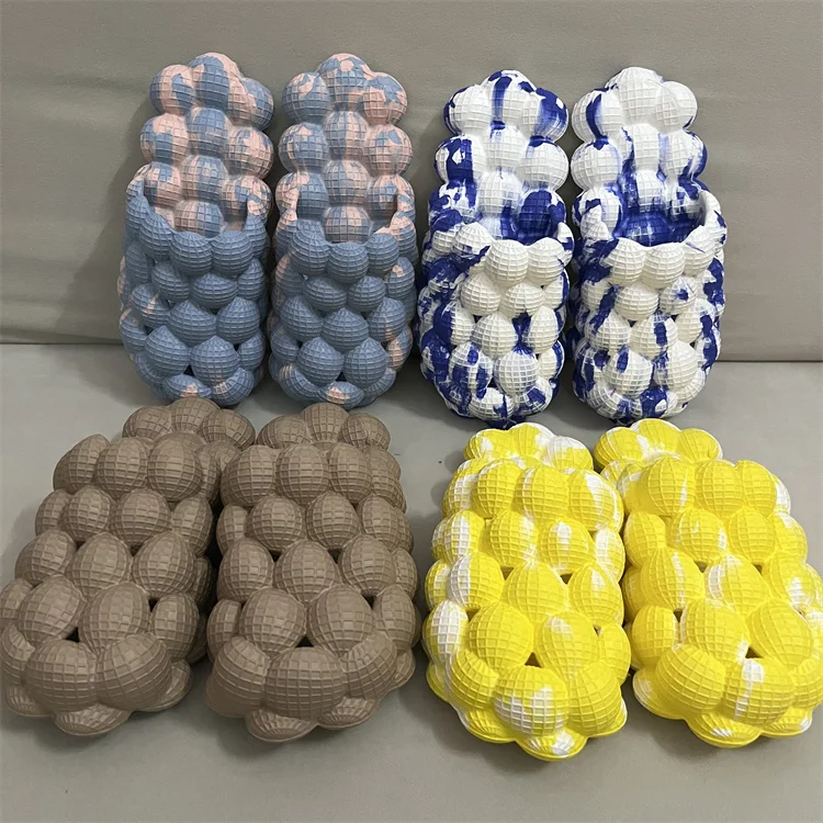 New Custom Tan Black Tie dye yellow blue pink Plain Cute Lady Women Size 8 Size 9 Message Rhinestone Bubble Slides Slippers