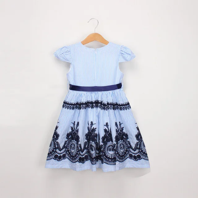 Korean style 2021 new girl dresses summer embroidered plaid dress baby flared sleeve cotton clothing