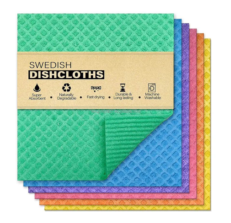 Biodegradable Cellulose Sponge Dry Dish Clothes Wholesale Reusable 10 Pack Swedish Dishcloths