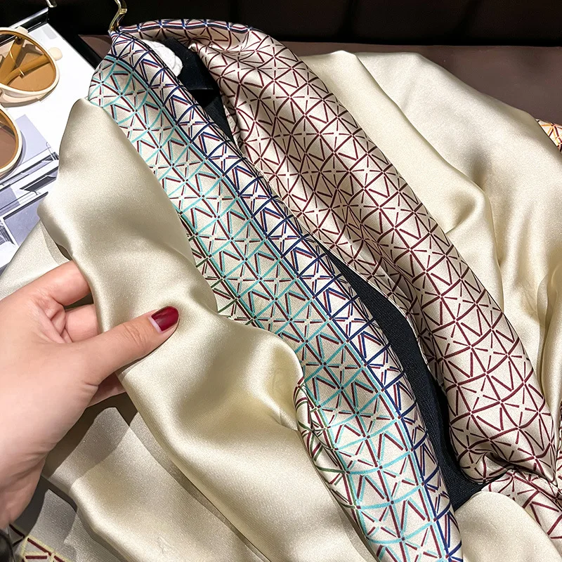 Luxury Brand Checked Printed Silk Scarves for Ladies Summer Hijab Scarf Women Foulard  Beach Stoles Soft Long Scarves Shawls
