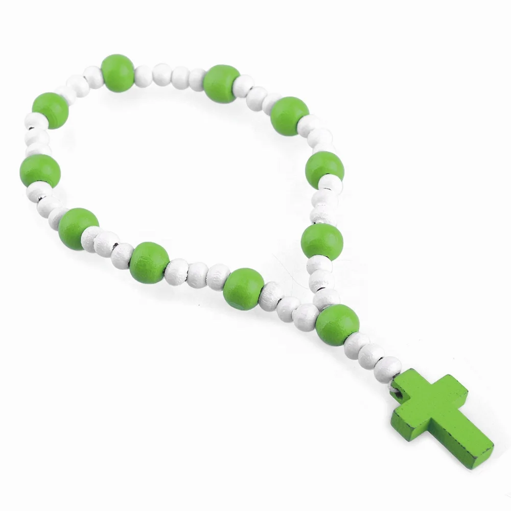 Cheap Catholic Wooden Beads Rosary Necklace Multi-Color Kids Chain for Baptism Wedding and Party Gift Religious Style
