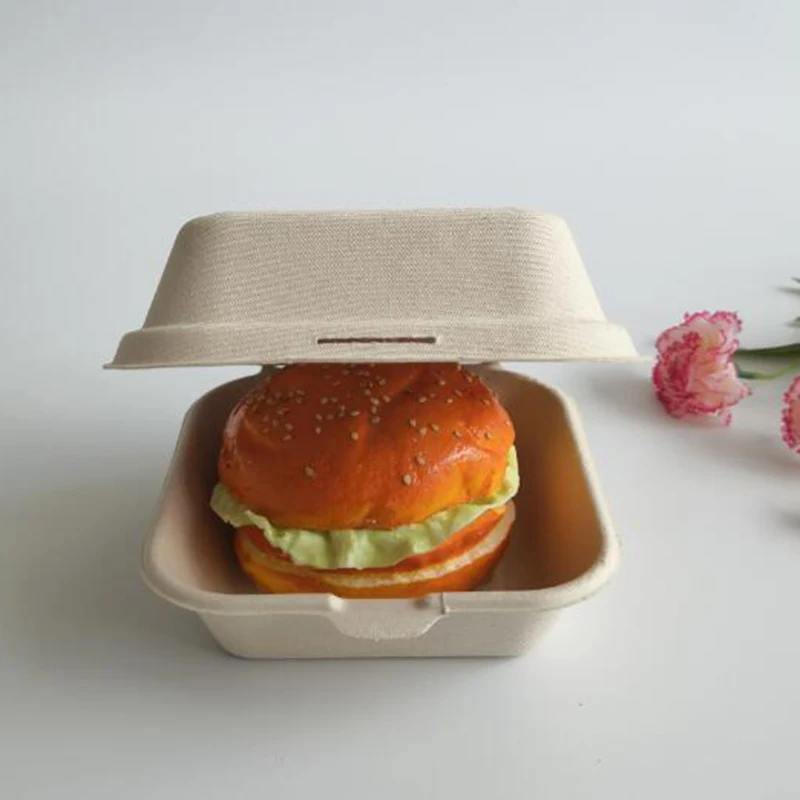 new style Disposable Hamburger Fast Food Takeaway Bagasse Clamshell Lunch Box high quality Sugarcane Bagasse Box Paper