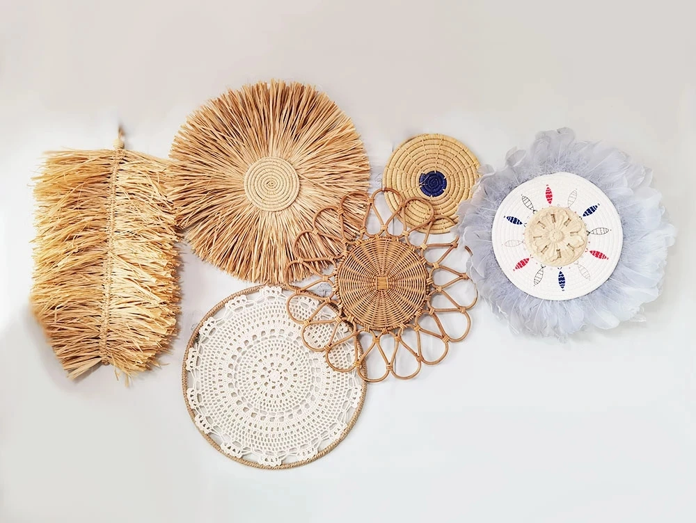 Boho Woven Decorative Nordic Style Handmade Round Rattan Wall Basket Hanging Sets
