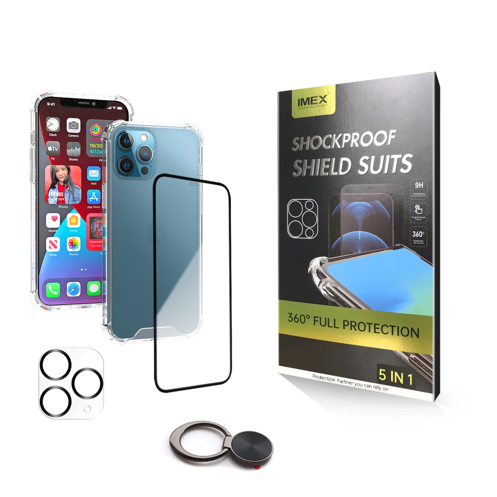 5 in 1 pcak for Apple iPhone 12  Series Anti-Shock Anti-Burst Anti-Scratch Phone Case Set lens Screen Protector
