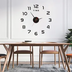 Novelty modern design home decorative wall sticker clock 3D frameless large DIY wall clock