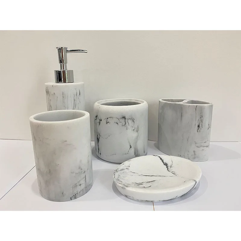 Morden 5 pcs marble matte black bathroom accessories set 8 pcs complet