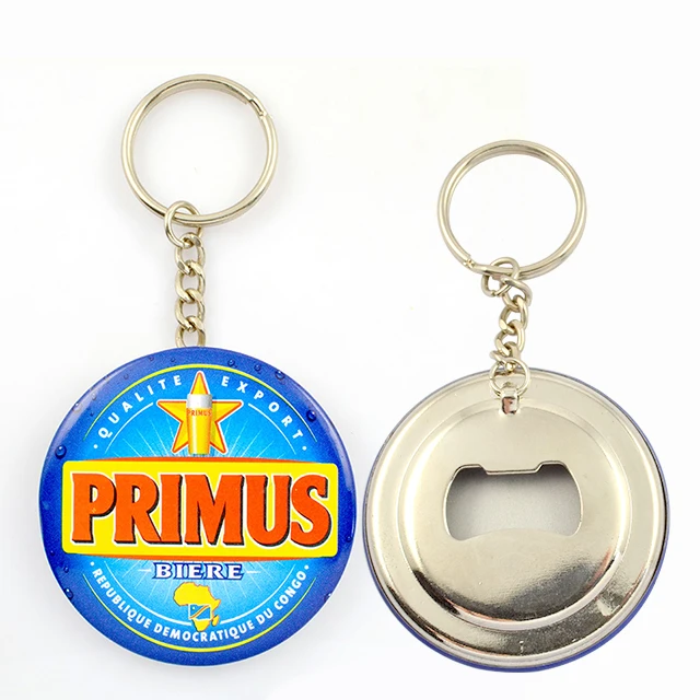 Promotion Gift Custom Logo Text Pattern Silkscreen Print Tin Material Bottle Opener Button Badge Keychain