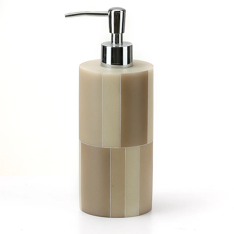 Custom Resin Bathroom Set Soap Dish Lotion Dispenser 4-Pieces Bathroom Accessories Set Beige Stripe Resin Bathroom Accessories
