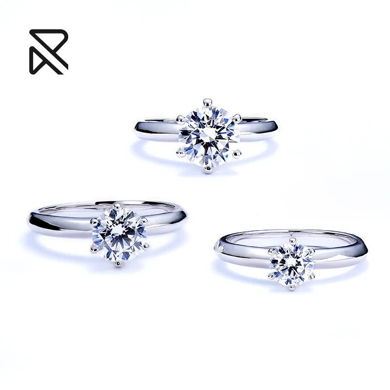2022 Rochime Fashion 18k white gold lab grown diamonds rings classic brilliant round cut six claws engagement ring