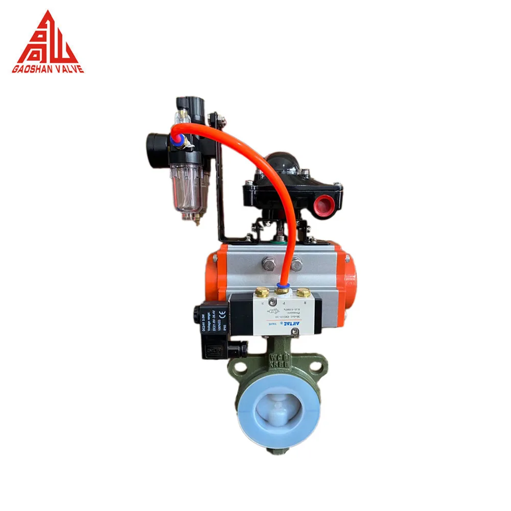 Pneumatic Actuator PTFE Lined Wafer Butterfly Valve With YT1000 YT1200 Positioner 4-20Ma