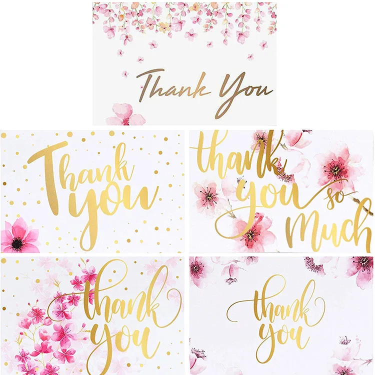 Hot sale 4 x 6 inches floral flower 5 designs 100 thank you cards bulk thank you notes for wedding baby shower