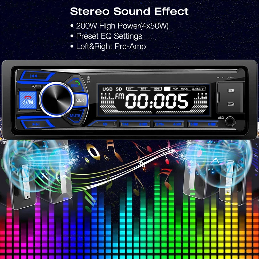 2024 New Design Hands Free FM Car MP3 Player Stereo Autoradio Car Radio Usb LCD Screen Display Dual USB Charger JMC Input 5.0