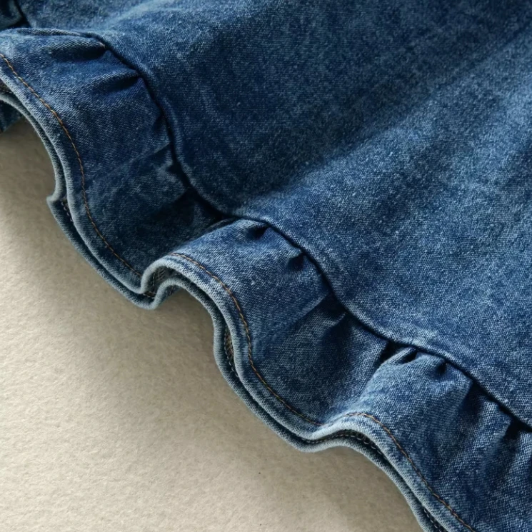 Stylish Baby Dresses Denim Suspenders Ruffle Bottom Fashionable Children Casual Clothing