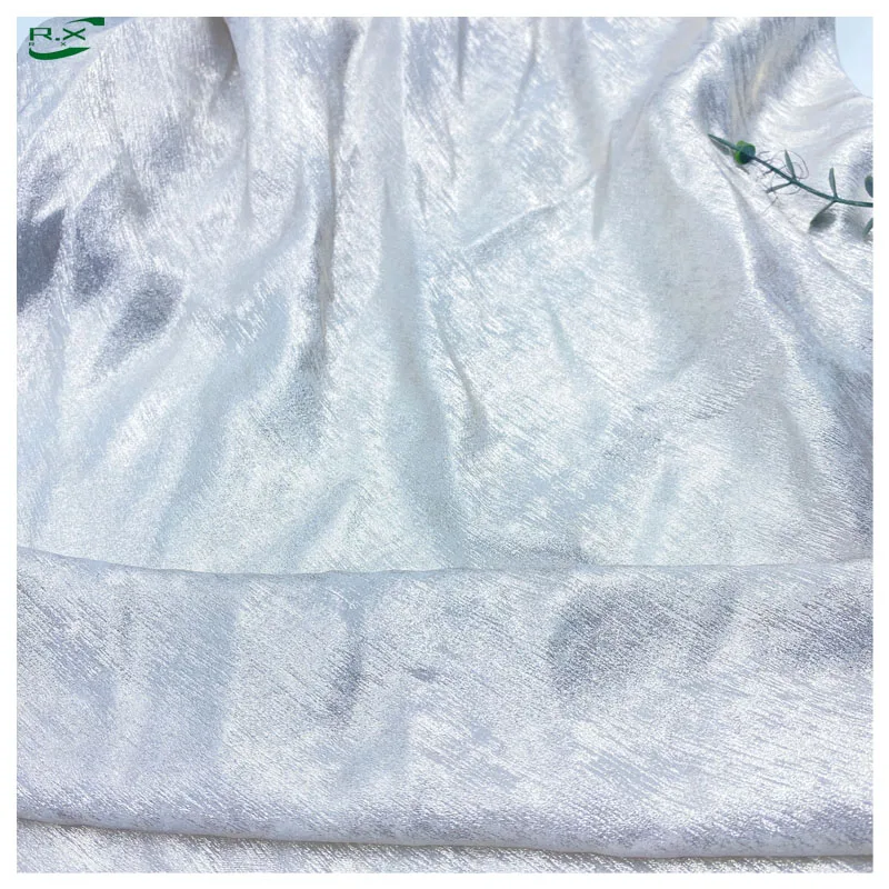 recycled polyester white metallic silky satin heavy shiny fabric for dresses
