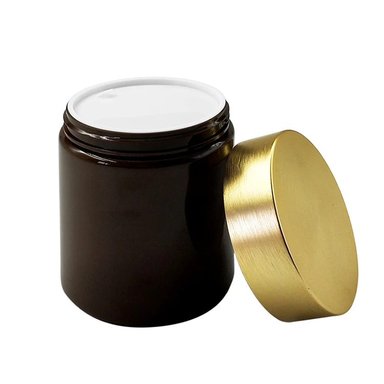 Wholesale Custom Brown pet cosmetic plastic Food Jar With Gold Aluminum Lid