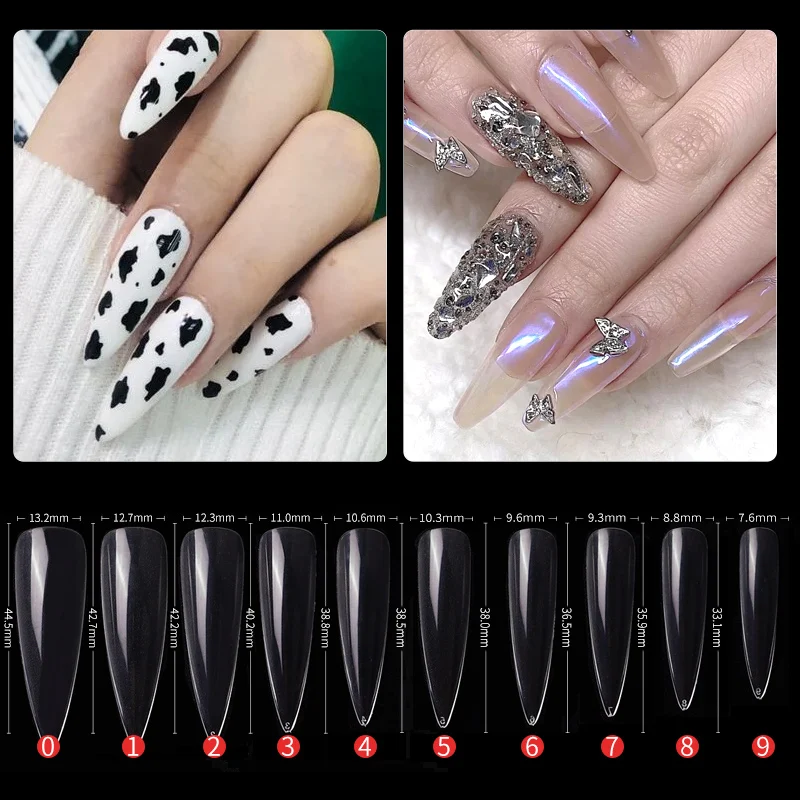 500pcs Nail Tips ABS Transparent Natural Color Sharp Half Cover Long Pointed False Nails Woman Fingernails manicure Tips