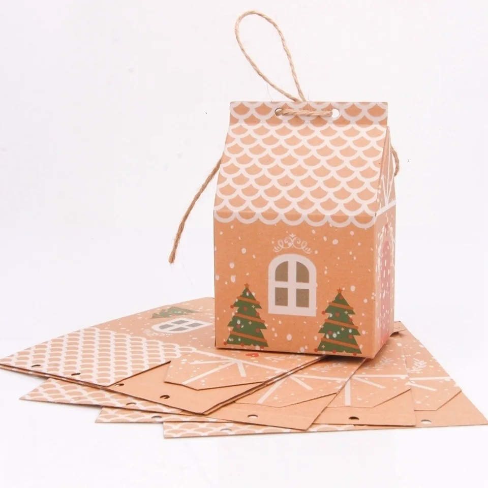 Hot Sale Brown Kraft Paper Box DIY Christmas House Shape Candy Gift Packaging Boxes