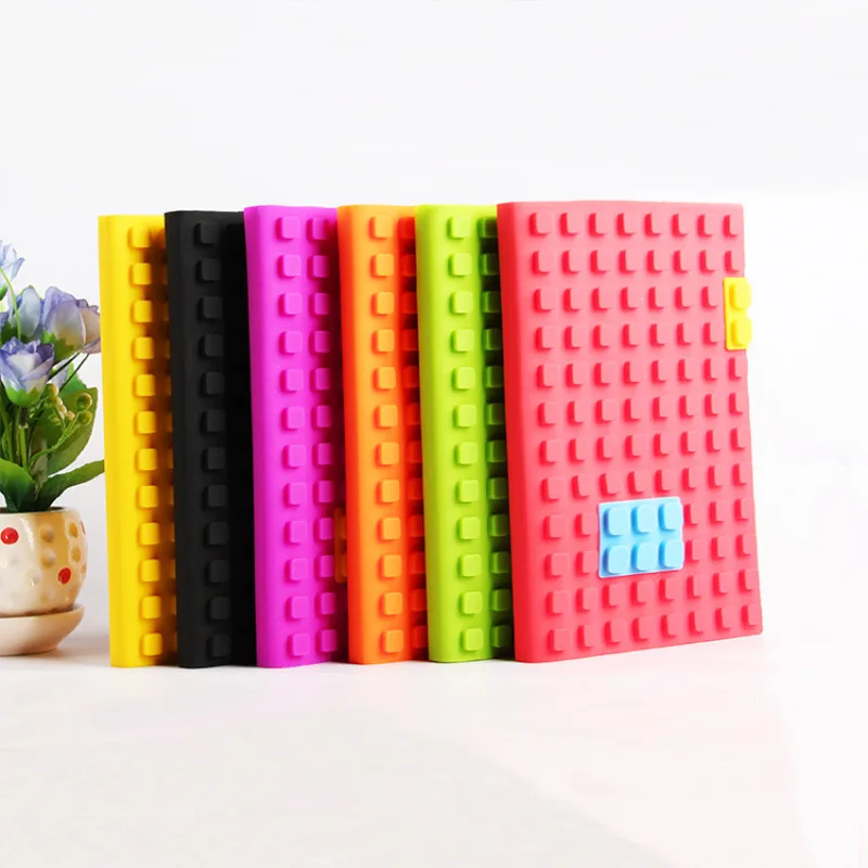 Factory direct creative stationery silicone notebook can print logo building block gift 6a student silicone notepad