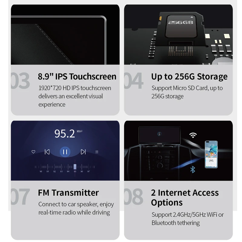 Popular Design DDpai M5S Car Stereo 8.9-inch ultra-clear touch screen 2K ultra-wide-angle recording Car DvD Player With App